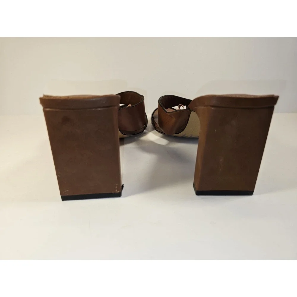 Zara Women's Brown Leather Slide On 2 Heel Sandals Size 7.5 EUR 38 - Picture 6 of 9